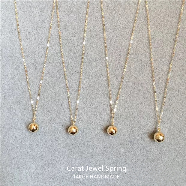 日本18.K小金球项链女圆珠水滴纯银黄金色锁骨链耳钉耳环冷淡风潮