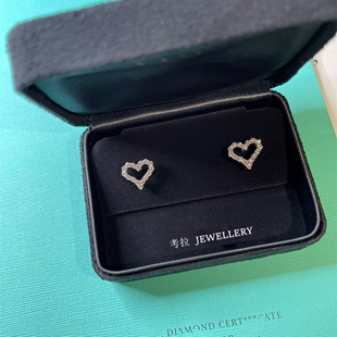 18.K玫瑰金爱心耳钉女镶钻心形耳环耳饰纯银白金气质高级潮流爱心