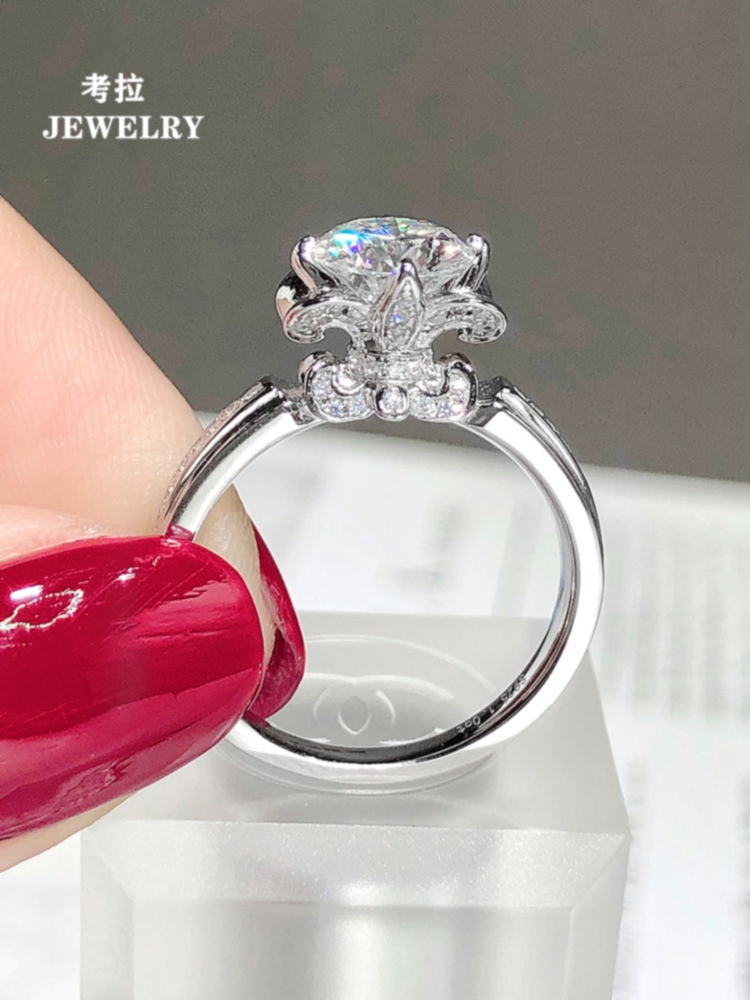 18K.金王后鸢尾花戒指女轻奢黄.金克拉皇冠指环纯银莫桑钻石礼物