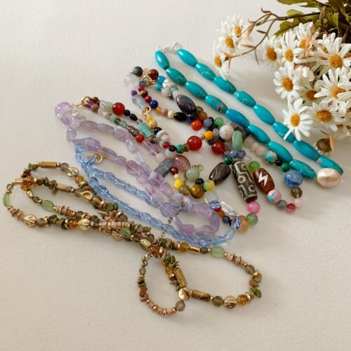 天然石头、玛瑙 巴洛克珍珠OT扣项链 独特设计时尚高级感多宝项链