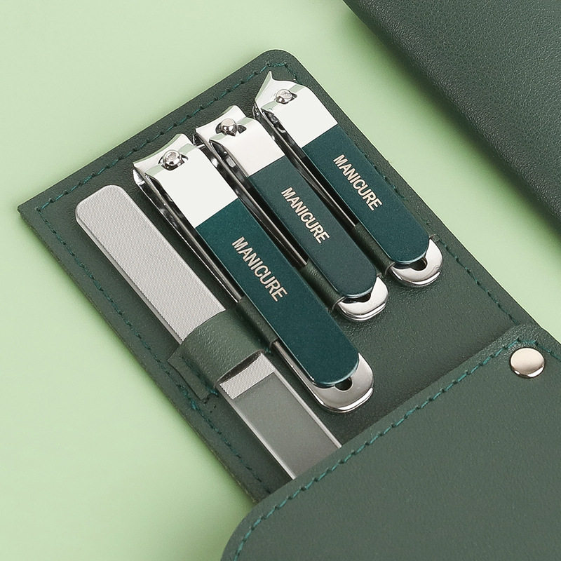 새로운 접이식 가방 손톱깎이 세트 말차 그린 16 피스 매니큐어 도구 세트 가정용 휴대용 손톱깎이 4 피스 세트
