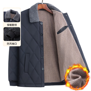 秋冬季 保暖外套80岁老头棉袄 爸爸棉衣加绒加厚纽扣棉服中老年男士