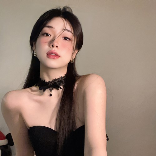 黑色蕾丝蝴蝶结项链女锁骨链颈链