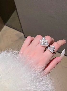 超仙锆石仿珍珠戒指小众设计百搭