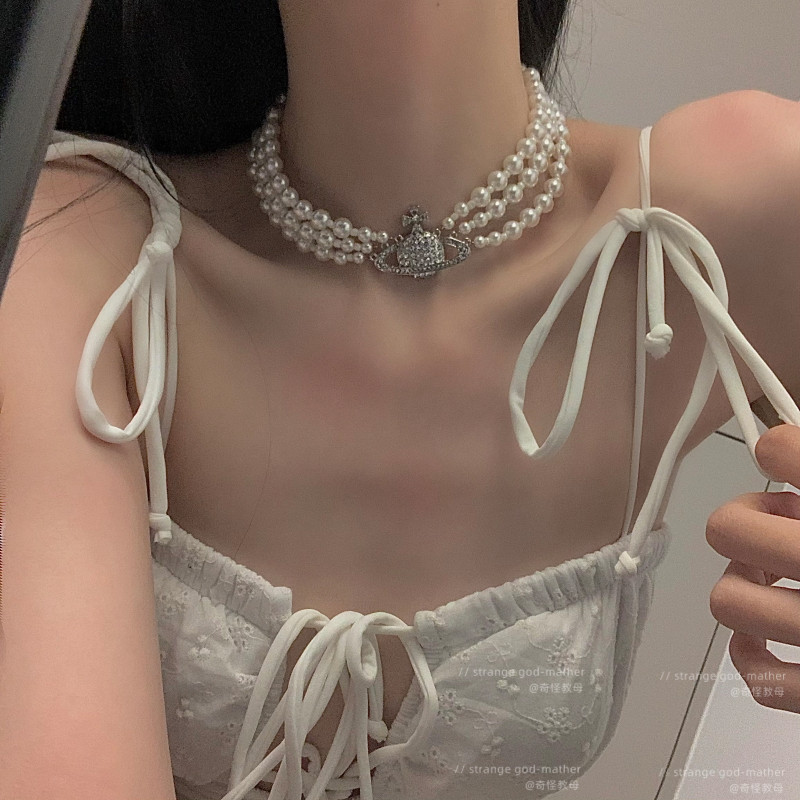 西太后薇薇安vivienne轻奢小众钻石土星珍珠项链choker三层项圈女 奇怪教母strange 淘优券