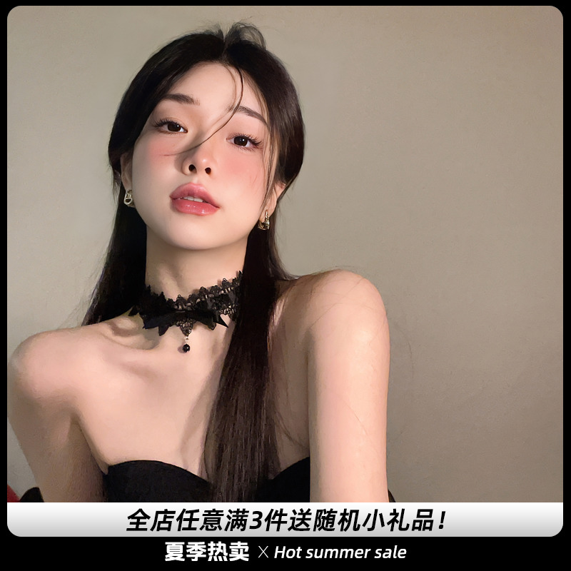 黑色项圈女颈带禁欲系蕾丝万圣节配饰化妆脖子饰品锁骨链choker