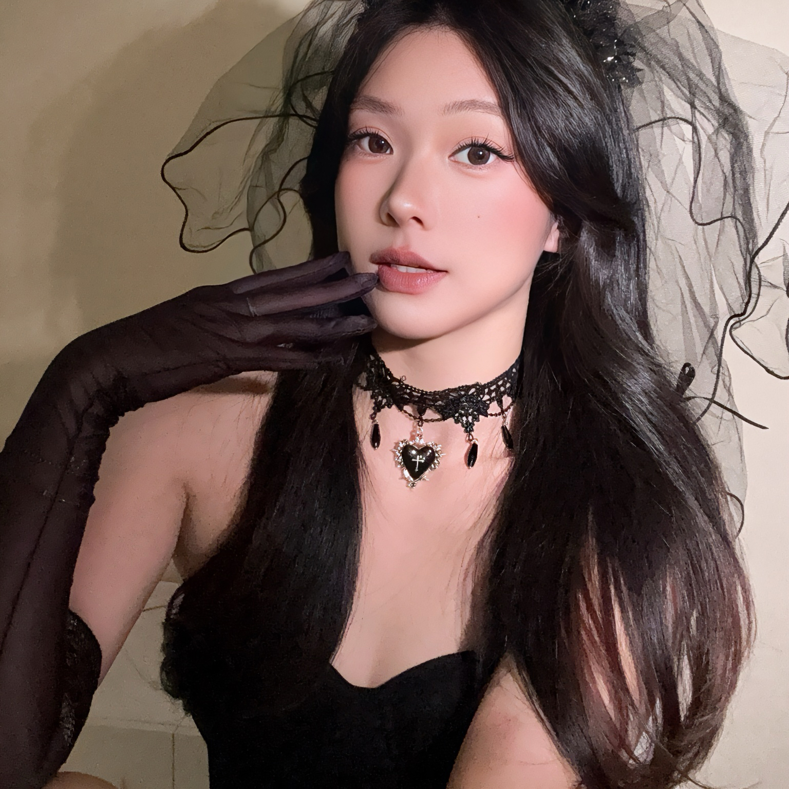 血月契约 万圣节cos鬼新娘装扮爱心十字架项链暗黑哥特风蕾丝颈链