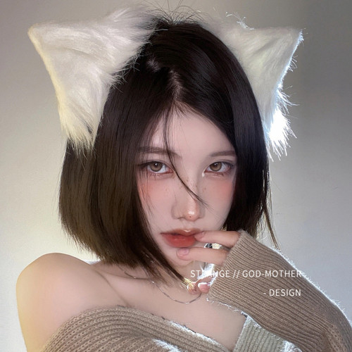猫耳朵头饰网红白色毛绒侧边发夹