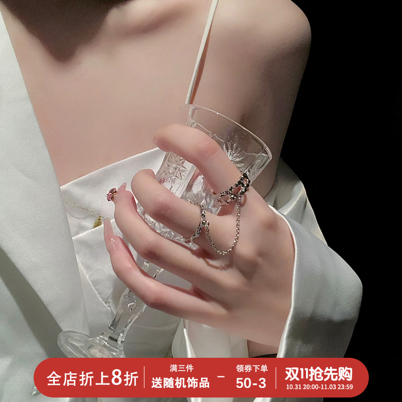 链条戒指女ins潮时尚个性轻奢小众设计高级感冷淡风甜酷双指连体