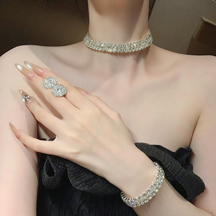 【矜贵名媛】千金气质爆闪锆石项圈晚礼服套装高级感轻奢项链配饰