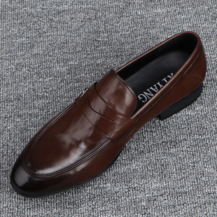 一脚蹬皮鞋男2026新款简约日常棕色商务休闲鞋男款中年真皮上班鞋