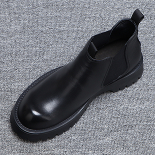 切尔西靴男款厚底增高时尚英伦风短靴2025新款大头休闲高帮皮鞋男