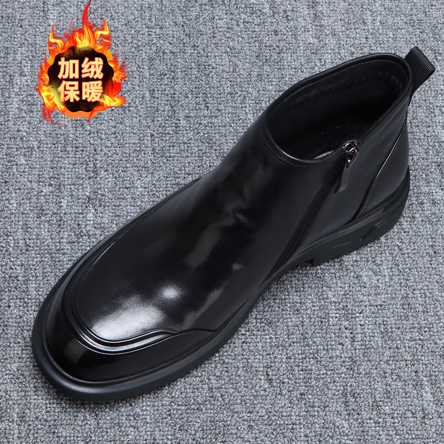 头层牛皮男鞋冬季加绒保暖高帮皮鞋男2025新款拉链厚底真皮二棉鞋