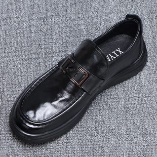一脚蹬皮鞋男款休闲百搭商务平底鞋2025秋季新款软底黑色真皮鞋子