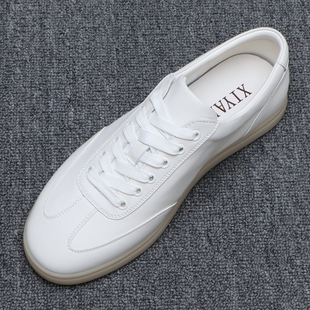 软皮面男鞋百搭透气小白鞋男款真皮头层牛皮舒适软底白色休闲板鞋