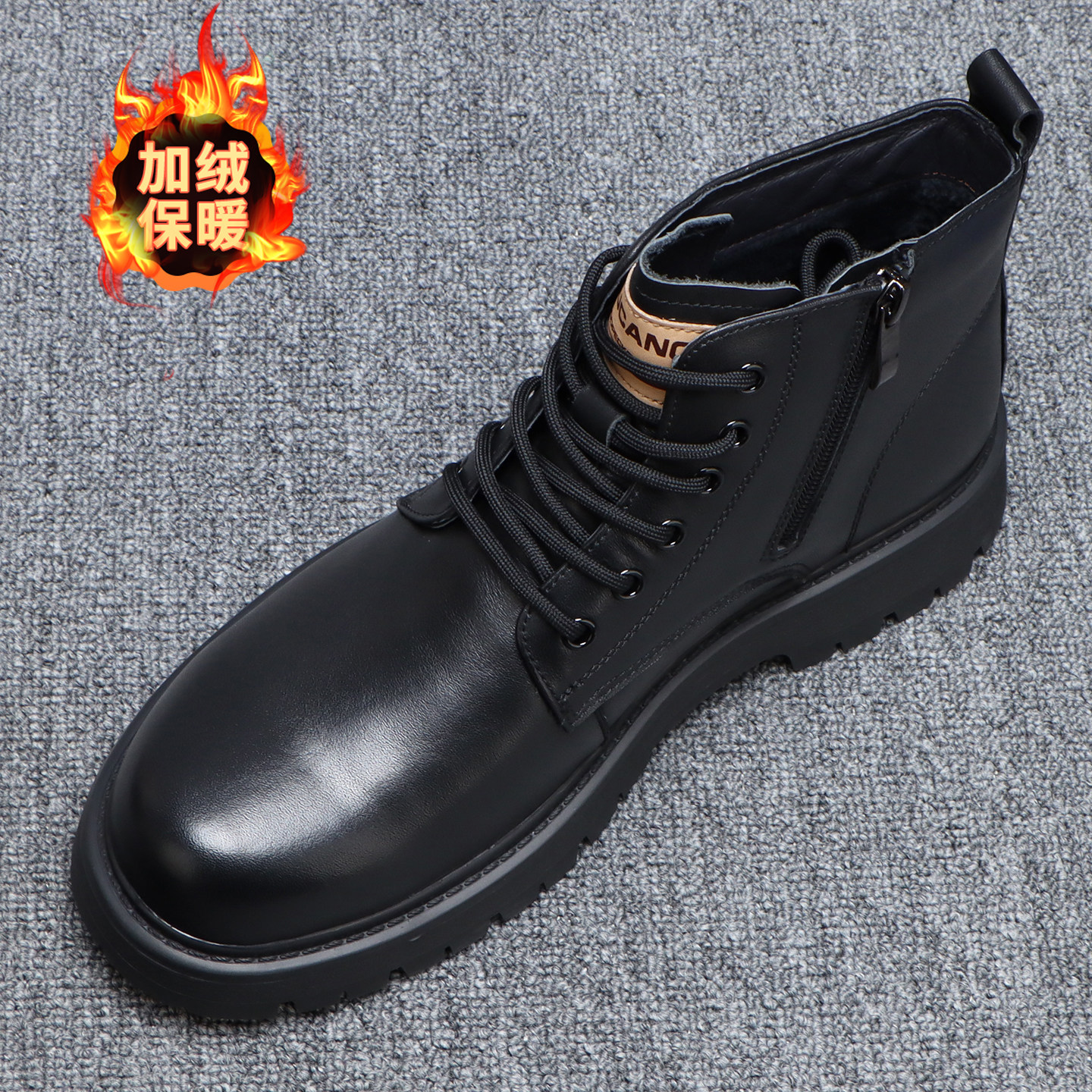 男士马丁靴冬季2025新款保暖加绒厚底黑色短靴男款英伦风高帮皮鞋