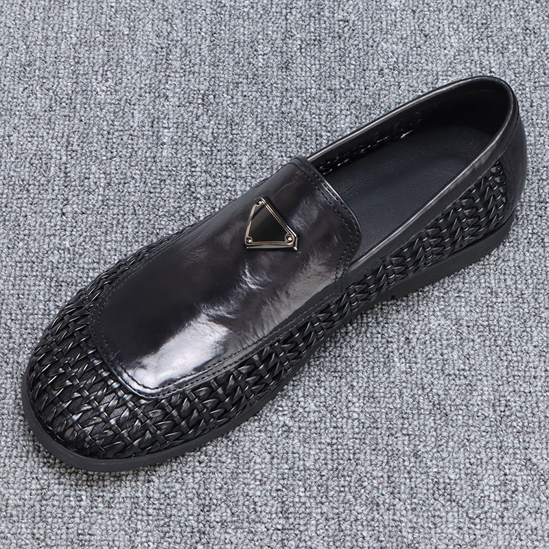 男士休闲皮鞋夏季2025新款真皮软底编织商务鞋子男款透气镂空凉鞋