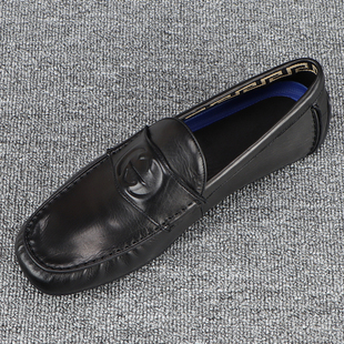 一脚蹬男鞋2026新款黑色男士豆豆鞋真皮软底驾车鞋子男款休闲皮鞋