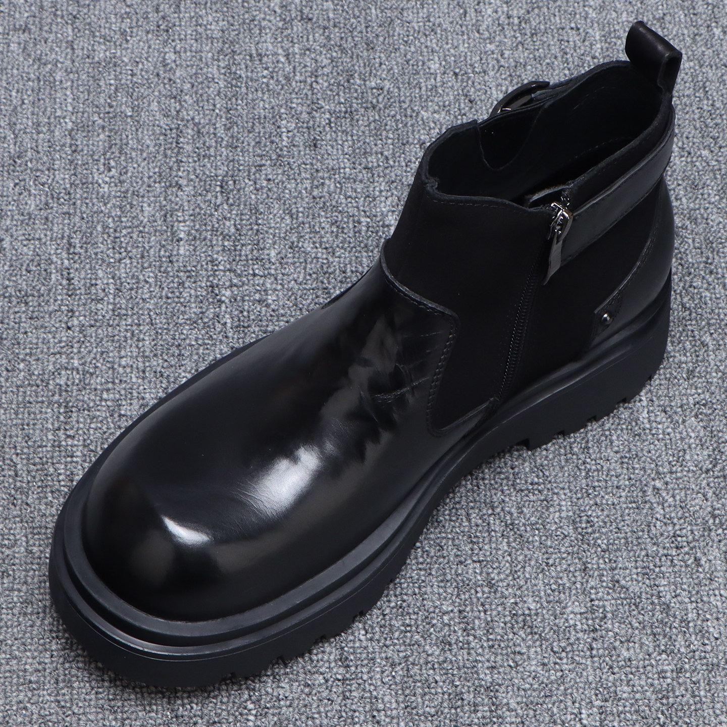 切尔西靴男款增高厚底大头高帮皮鞋黑色百搭侧拉链休闲男士马丁靴