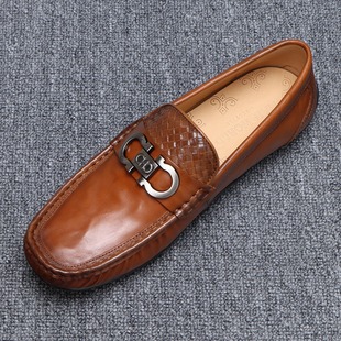 真皮豆豆鞋男2026新款轻便棕色时尚休闲皮鞋软底一脚蹬男款驾车鞋