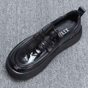 厚底男士乐福鞋2025新款软底美式休闲皮鞋男款一脚蹬真皮增高鞋子