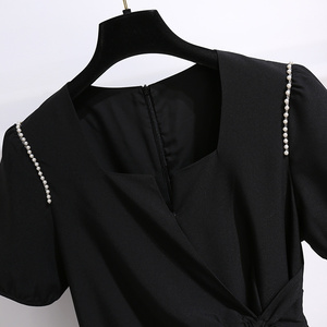 PS35854# 高品质气质攻略赫本风小黑裙子系带泡泡袖连衣裙女夏季 服装批发女装直播货源