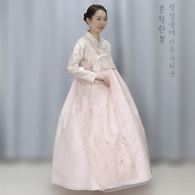 延边顺月定制2022年夏季女士改良蕾丝款韩服公主婚礼敬酒礼服G100