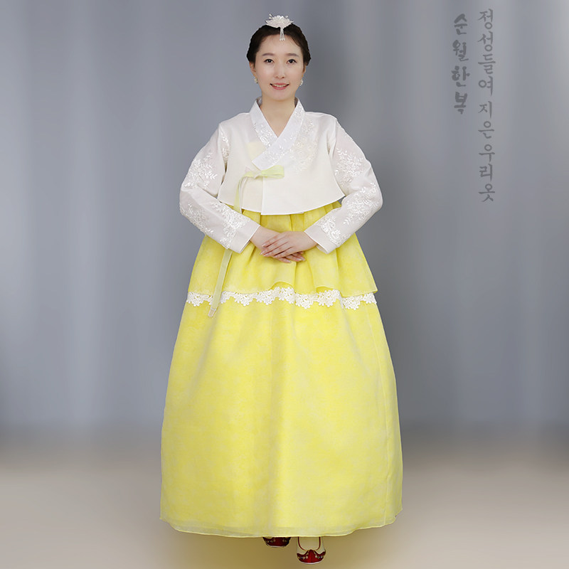 延边顺月定制2023年夏季女士改良蕾丝款韩服公主婚礼敬酒礼服G096