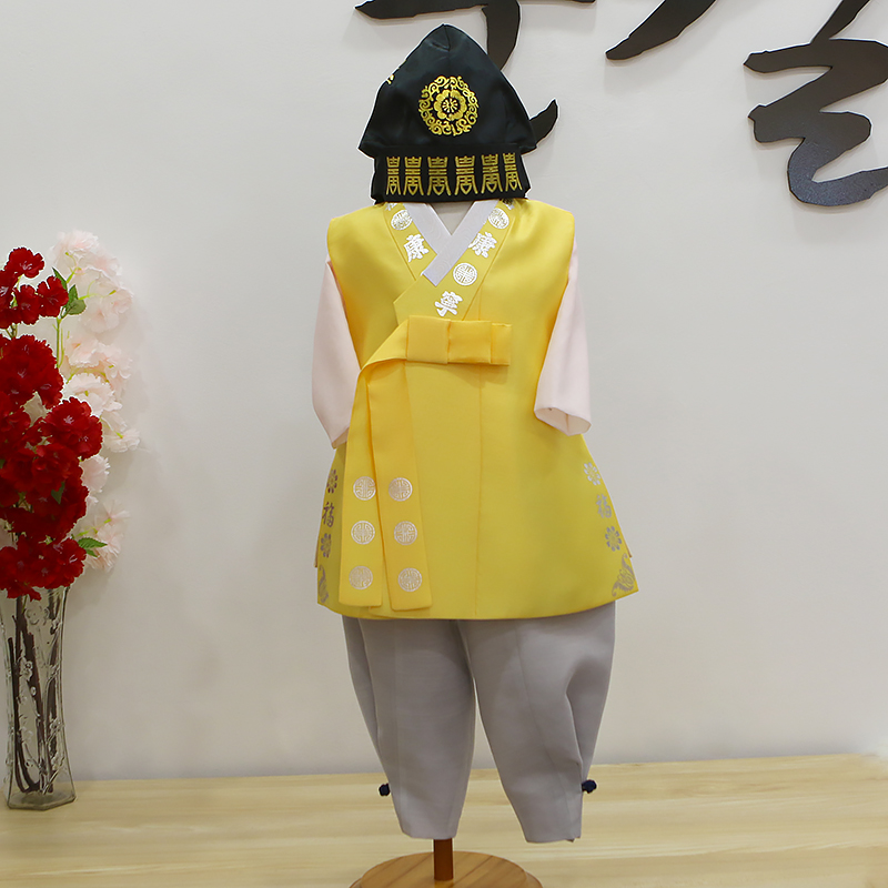 朝鲜族韩版黄色男童生日礼服定制