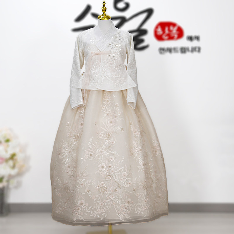 2021年夏季韩版高腰机绣女士唐衣款长裙韩服公主婚礼敬酒礼服G051