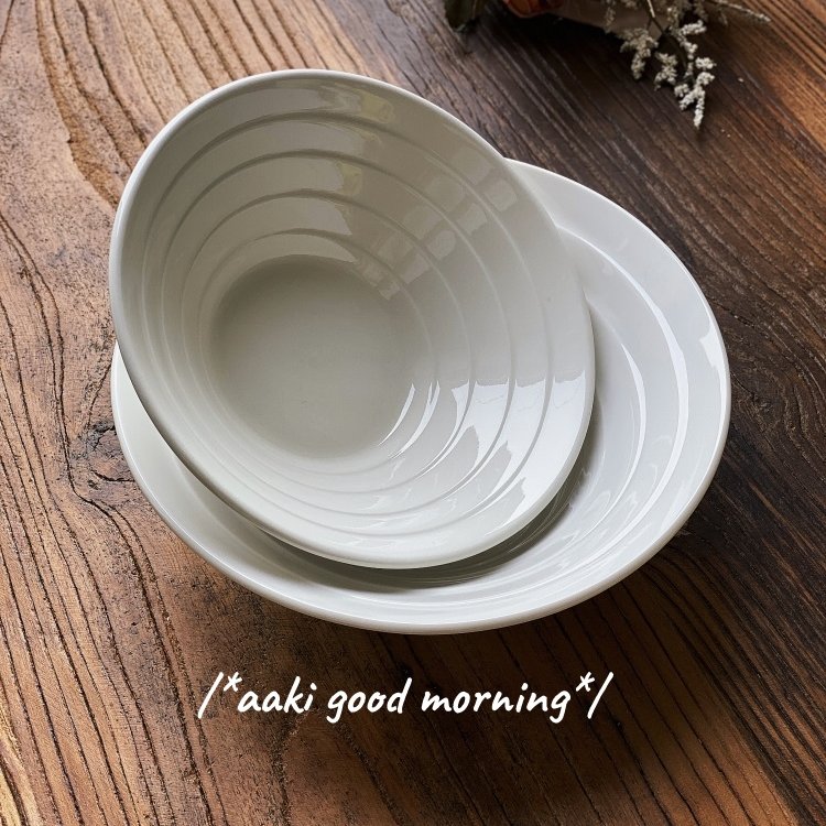 浅瑾秋秋 日式拉面碗纯白横纹陶瓷喇叭碗大汤碗线圈甜品碗沙拉碗