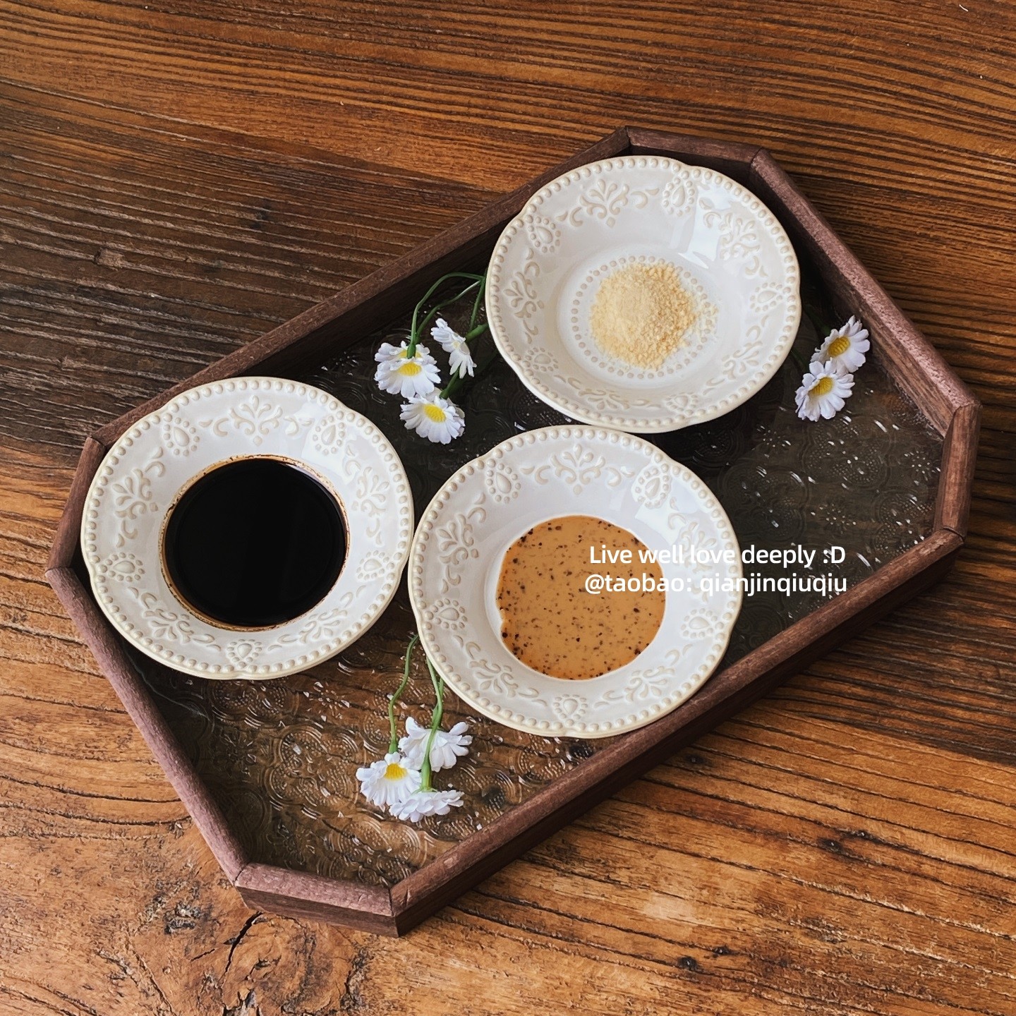 浅瑾秋秋法式复古浮雕花溪陶瓷碟