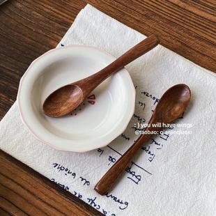 浅瑾秋秋 ins日式木质深木色小木勺宝宝勺子蛋糕勺咖啡搅拌勺小勺