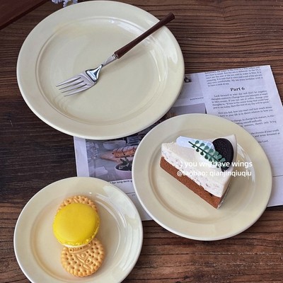 浅瑾秋秋奶黄ins复古陶瓷盘子