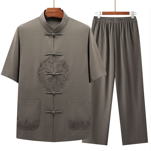 唐装男中国风夏季新款中老年人男士唐装爷爷汉服套装爸爸中山装