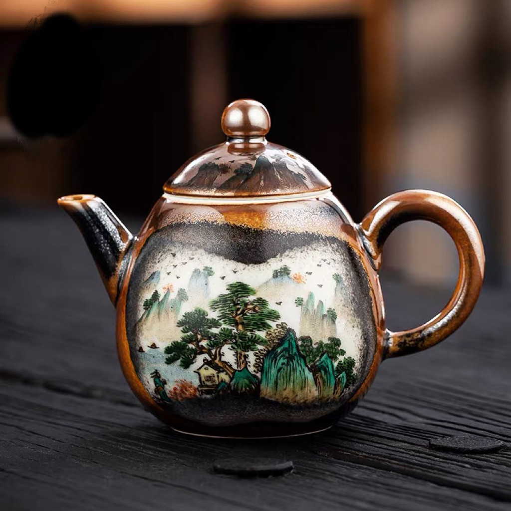 淘椽柴烧纯手工小茶壶景德镇陶瓷过滤泡茶壶家用功夫茶具单壶高档