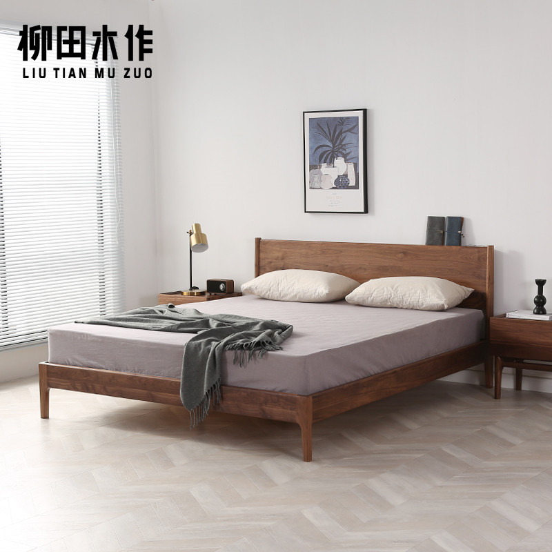 主卧工厂直销黑胡桃木北欧双人床