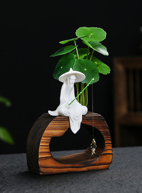 新中式禅意办公室绿植装饰品客厅书桌面家居中式陶瓷玄关摆件盆栽