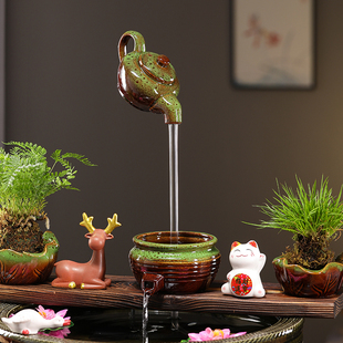 生态缸陶瓷悬壶流水罐庭院鱼缸造景装饰家居山水怡情流水摆件家居