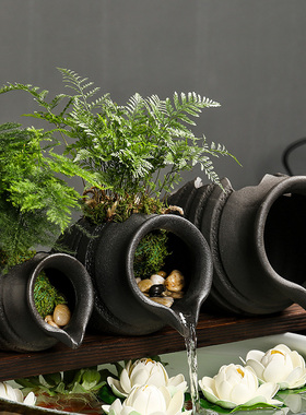 陶瓷罐开口循环流水配件生态鱼缸古法庭院花园造景装饰品摆件过滤