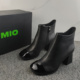 35MIO米奥正品 撤柜真皮女靴欧美风短靴女粗跟方头拼接轻熟风女靴