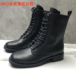 MIO米奥正品撤柜断码女鞋英伦风气质马丁靴女中跟短靴百搭瘦瘦靴