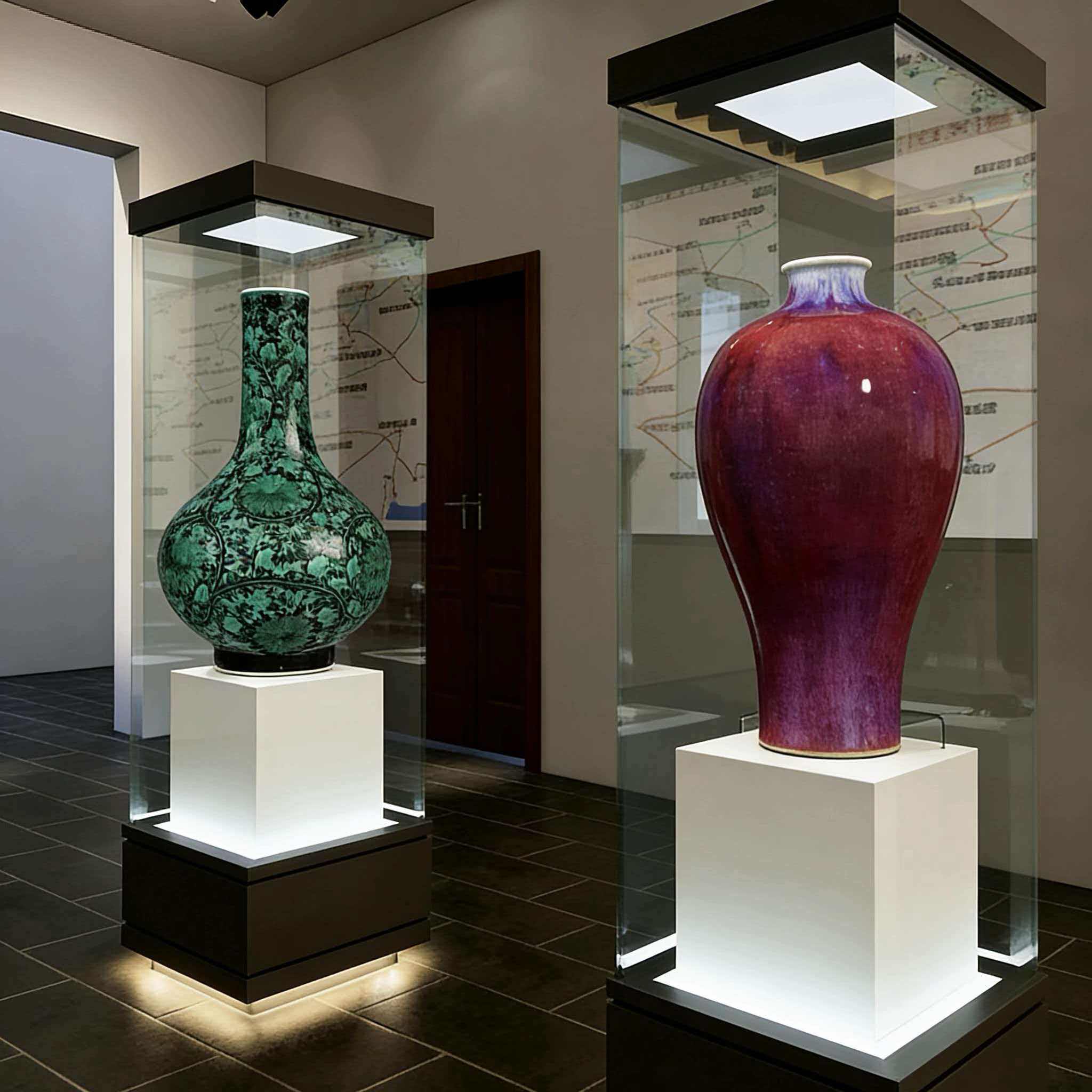 博物馆展示柜玻璃钢制文物柜展厅透明玻璃陈列柜瓷器玉器柜台