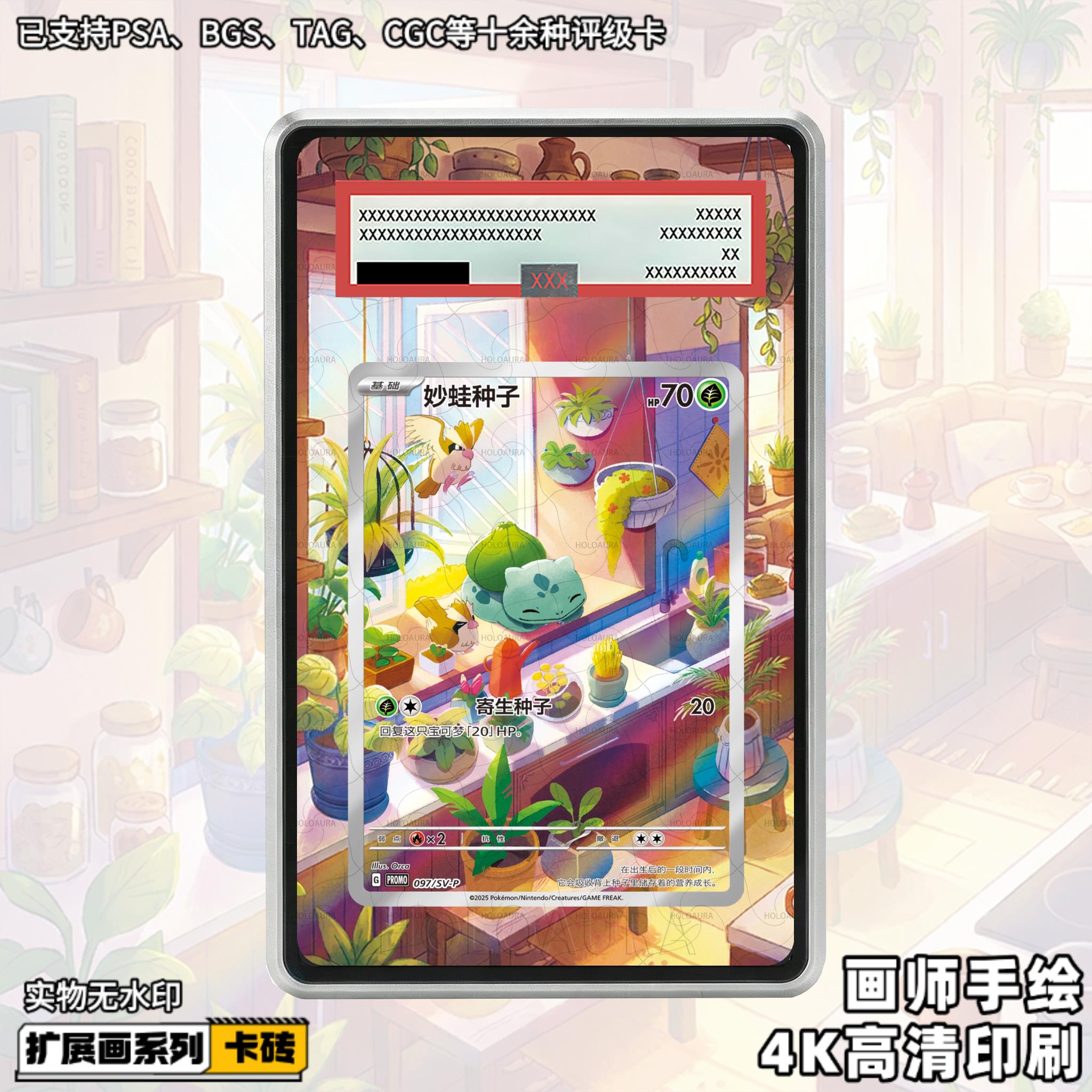 妙蛙种子扩展画宝可梦PTCG拓展卡砖盾评级裸卡擴展手绘卡磚防UV