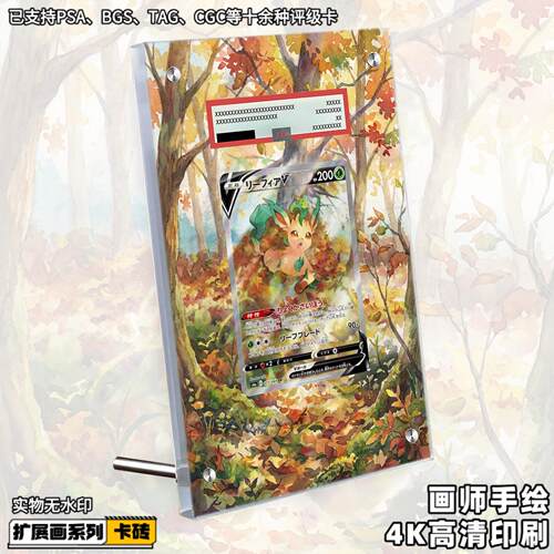 叶伊布V扩展画宝可梦PTCG拓展卡砖盾评级裸卡擴展手绘卡磚防UV