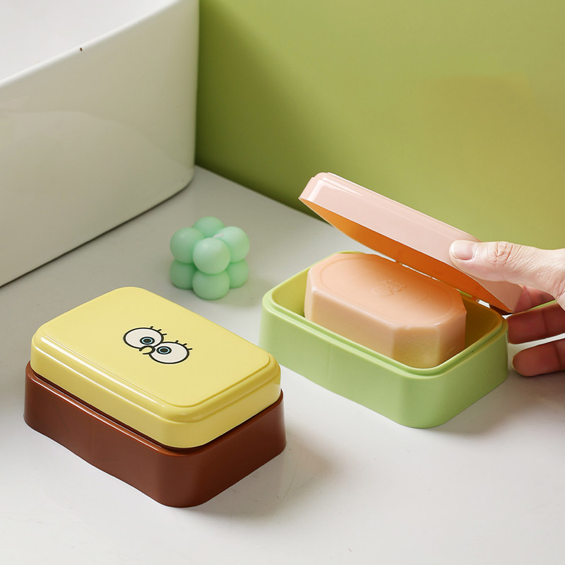 肥皂盒带盖沥水学生宿舍家用卫生间创意可爱卡通便携式香皂置物架