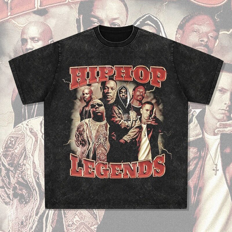 美式嘻哈说唱复古印花水洗短袖潮