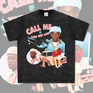 Tyler The Creator造物主泰勒美式嘻哈复古印花水洗宽松纯棉短袖