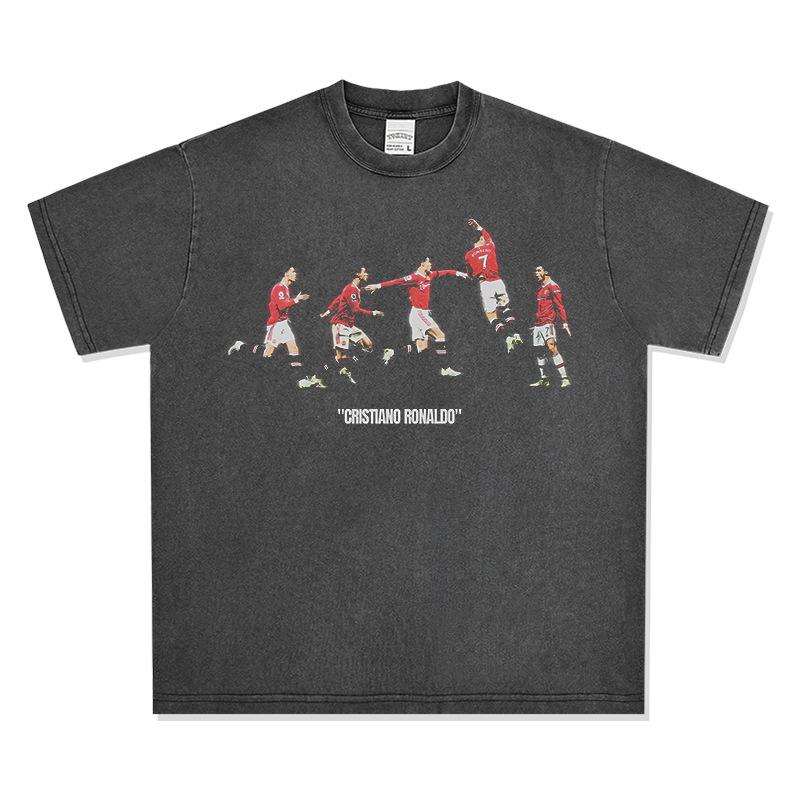 C罗足球球星美式水洗宽松短袖T恤