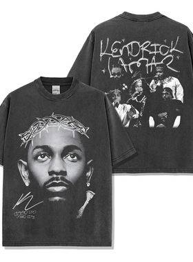 Kendrick Lamar功夫肯尼嘻哈说唱美式T恤复古水洗双面印花短袖